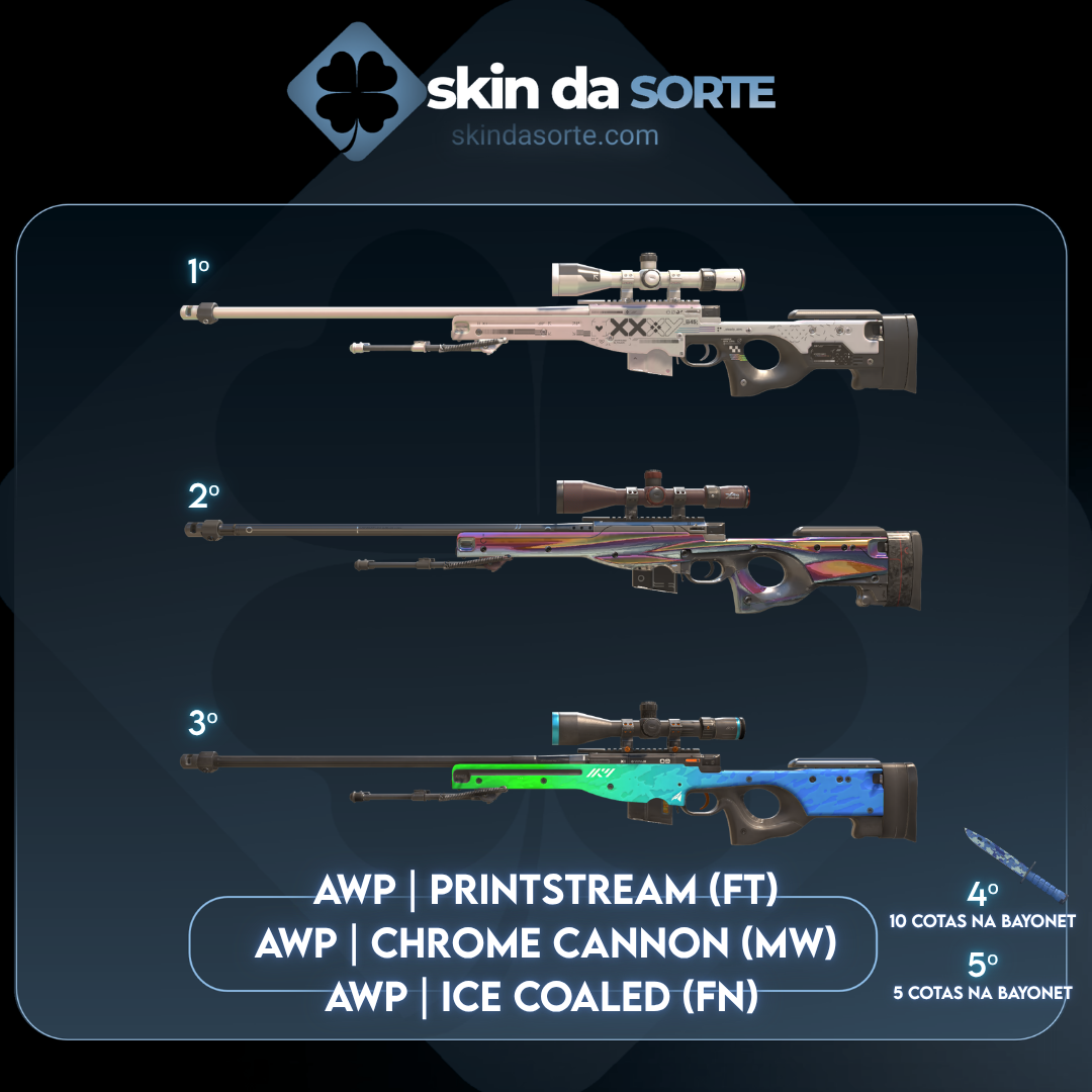 070826 - TRINCA DE AWPs! (Printstream | Chrome Cannon | Ice Coaled) + COTAS NA BAYONET